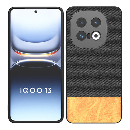 Kapa Soft Fabric & Leather Hybrid Protective Back Cover for Iqoo 13 (5G) | Shockproof Slim Hard Anti Slip Back Case (Black,Brown)