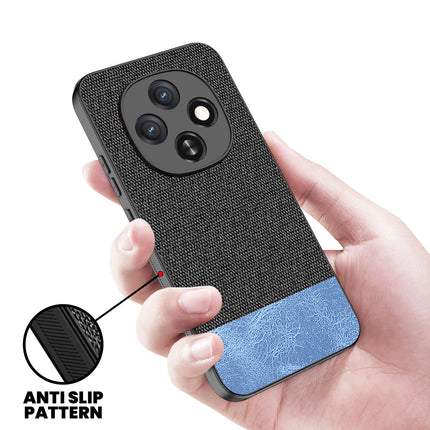 Kapa Soft Fabric & Leather Hybrid Protective Back Cover for Oppo F31 Pro 5G | Shockproof Slim Hard Anti Slip Back Case (Black,Blue) - Mobizang