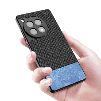 Kapa Soft Fabric & Leather Hybrid Protective Back Cover for OnePlus 12R | Shockproof Slim Hard Anti Slip Back Case (Black,Blue) - Mobizang
