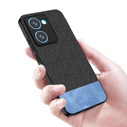 Kapa Soft Fabric & Leather Hybrid Protective Back Cover for Realme P3 Ultra 5G | Shockproof Slim Hard Anti Slip Back Case (Black,Blue)