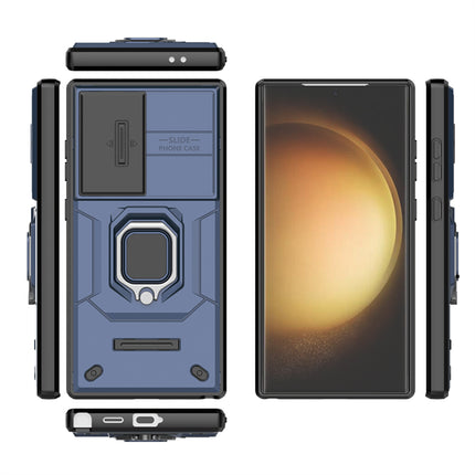 Kapa Armor Slider Back Cover for Samsung Galaxy S24 Ultra | Inbuilt Ring + Camera Slider Shockproof Lens Protection Bumper Back Case (Blue) - Mobizang