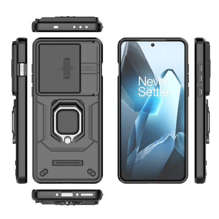 Kapa Armor Slider Back Cover for OnePlus 13 | Inbuilt Ring + Camera Slider Shockproof Lens Protection Bumper Back Case (Black)