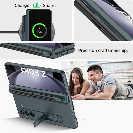 Kapa Magnetic Hinge Case for Samsung Galaxy Z Fold 6 | Inbuilt S-Pen Holder Stand Hybrid Back Cover (Greygreen) - Mobizang