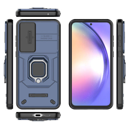 Kapa Armor Slider Back Cover for Samsung Galaxy A55 (5G) | Inbuilt Ring + Camera Slider Shockproof Lens Protection Bumper Back Case (Blue)