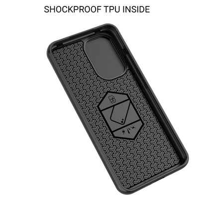 Kapa Armor Slider Back Cover for Poco F7 5G | Inbuilt Ring + Camera Slider Shockproof Lens Protection Bumper Back Case (Black)