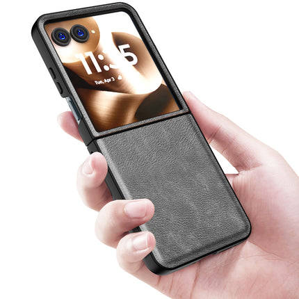 Kapa Tux Leather Back Cover for Moto Razr 60 Ultra | Slim Shockproof Camera Protection Bumper Case (Grey) - Mobizang