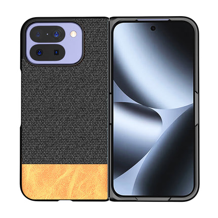 Kapa Soft Fabric & Leather Hybrid Protective Back Cover for Google Pixel 10 PRO FOLD | Shockproof Slim Hard Anti Slip Back Case (Black,Brown) - Mobizang