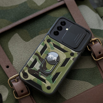 Kapa Tank Back Cover for Samsung Galaxy A36 | Inbuilt Ring + Slider Shockproof Lens Protection Bumper Back Case (Green)