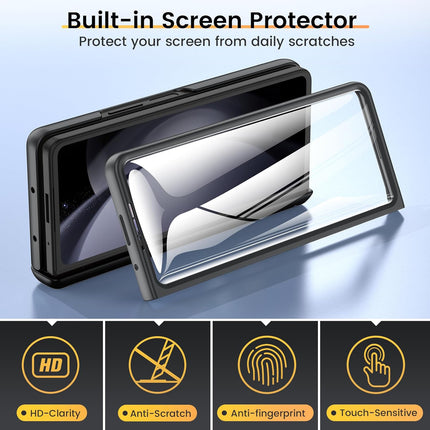 Kapa Ring Armor Slider Back Cover for Z Fold 6 | with Hinge Protection, Screen Protector, Built-in Kickstand, Slide Camera Cover, Full Body Protective Case for Samsung Fold 5 (Black)…
