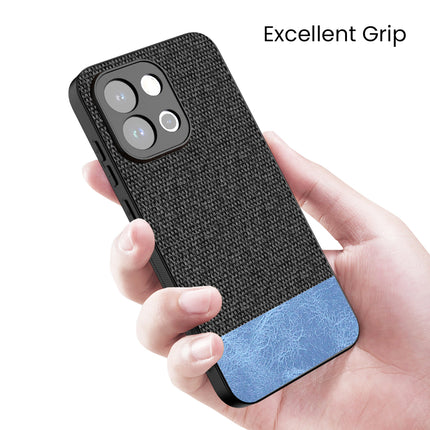 Kapa Soft Fabric & Leather Hybrid Protective Back Cover for OnePlus 13S | Shockproof Slim Hard Anti Slip Back Case (Black,Blue) - Mobizang