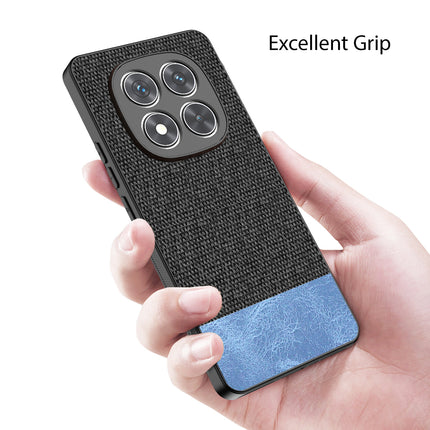 Kapa Soft Fabric & Leather Hybrid Protective Back Cover for Redmi Note 14 Pro Plus | Shockproof Slim Hard Anti Slip Back Case (Black,Blue)