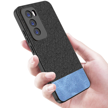 Kapa Soft Fabric & Leather Hybrid Protective Back Cover for Oppo Reno 12 Pro (5G) | Shockproof Slim Hard Anti Slip Back Case (Black,Blue)