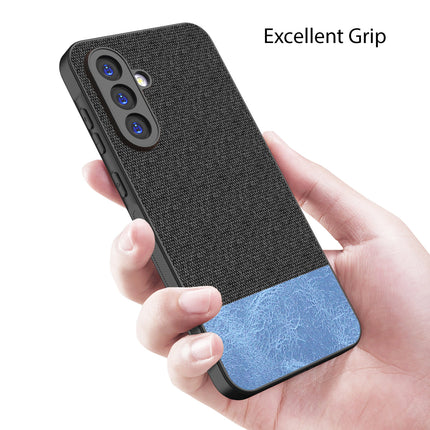 Kapa Soft Fabric & Leather Hybrid Protective Back Cover for Samsung Galaxy M16 | Shockproof Slim Hard Anti Slip Back Case (Black,Blue)