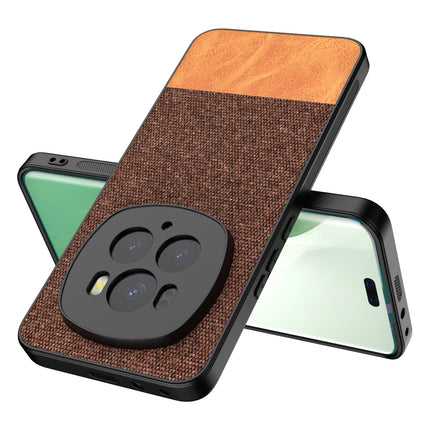 Kapa Soft Fabric & Leather Hybrid Protective Back Cover for Honor Magic 6 PRO | Shockproof Slim Hard Anti Slip Back Case (Brown)