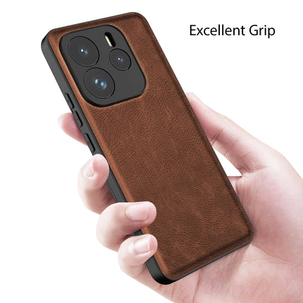 Kapa Tux Leather Back Cover for Redmi Note 14 (5G) | Slim Shockproof Camera Protection Bumper Case (Brown) - Mobizang