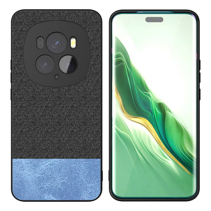 Kapa Soft Fabric & Leather Hybrid Protective Back Cover for Honor Magic 6 PRO | Shockproof Slim Hard Anti Slip Back Case (Black,Blue) - Mobizang