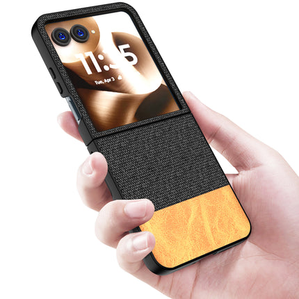 Kapa Soft Fabric & Leather Hybrid Protective Back Cover for Moto Razr 60 Ultra | Shockproof Slim Hard Anti Slip Back Case (Black,Brown) - Mobizang