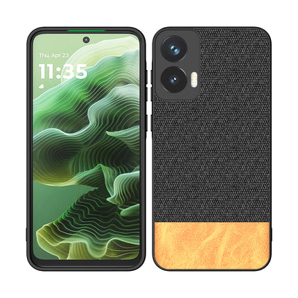 Kapa Soft Fabric & Leather Hybrid Protective Back Cover for Moto G35 | Shockproof Slim Hard Anti Slip Back Case (Black,Brown)