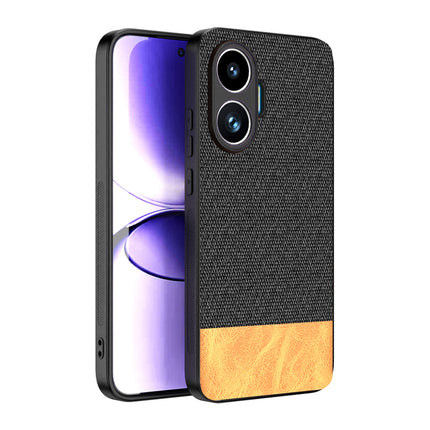 Kapa Soft Fabric & Leather Hybrid Protective Back Cover for Poco F7 5G | Shockproof Slim Hard Anti Slip Back Case (Black,Brown)