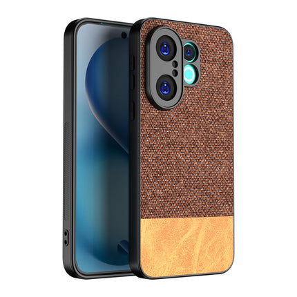 Kapa Soft Fabric & Leather Hybrid Protective Back Cover for Vivo X200 FE 5G | Shockproof Slim Hard Anti Slip Back Case (Brown) - Mobizang