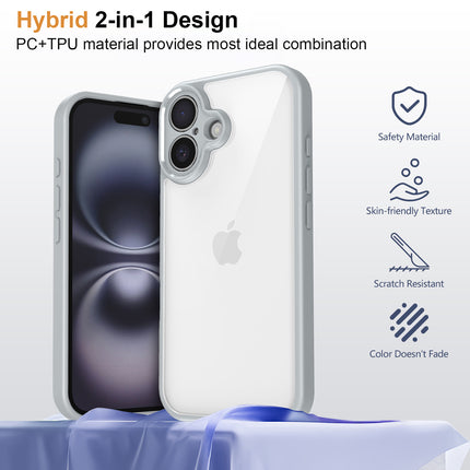 Kapa Hawkeye Clear Back Cover for Apple iPhone 16 | Camera Lens Protector Shockproof Slim Clear Case Cover (Grey Sides)