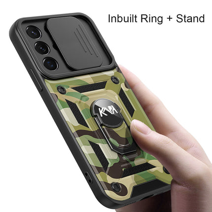 Kapa Tank Back Cover for Samsung Galaxy S25 Ultra | Inbuilt Ring + Slider Shockproof Lens Protection Bumper Back Case (Green) - Mobizang