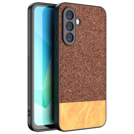 Kapa Soft Fabric & Leather Hybrid Protective Back Cover for Samsung Galaxy M16 | Shockproof Slim Hard Anti Slip Back Case (Brown)