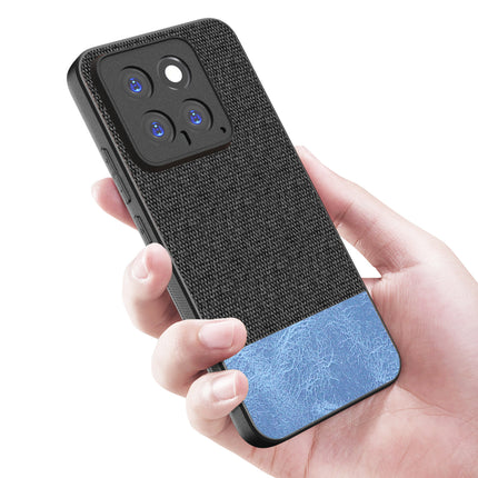 Kapa Soft Fabric & Leather Hybrid Protective Back Cover for Xiaomi 14 (5G) | Shockproof Slim Hard Anti Slip Back Case (Black,Blue)