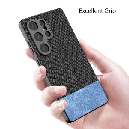 Kapa Soft Fabric & Leather Hybrid Protective Back Cover for Samsung Galaxy S25 Ultra | Shockproof Slim Hard Anti Slip Back Case (Black,Blue)