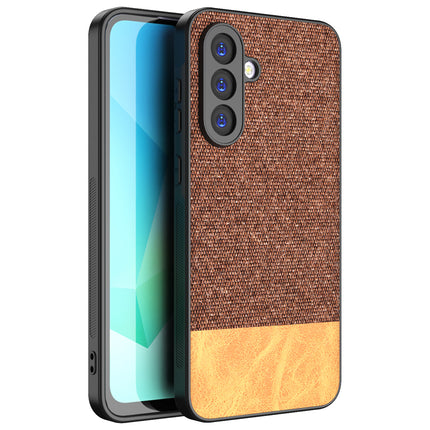 Kapa Soft Fabric & Leather Hybrid Protective Back Cover for Samsung Galaxy A16 | Shockproof Slim Hard Anti Slip Back Case (Brown) - Mobizang
