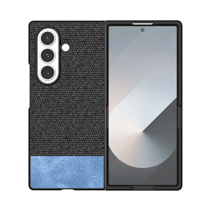 Kapa Soft Fabric & Leather Hybrid Protective Back Cover for Samsung Galaxy Z Fold 7 | Shockproof Slim Hard Anti Slip Back Case (Black,Blue) - Mobizang
