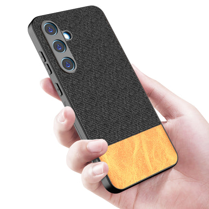 Kapa Soft Fabric & Leather Hybrid Protective Back Cover for Samsung Galaxy S24 FE | Shockproof Slim Hard Anti Slip Back Case (Black,Brown)