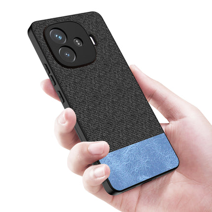Kapa Soft Fabric & Leather Hybrid Protective Back Cover for iQoo Neo 10R | Shockproof Slim Hard Anti Slip Back Case (Black,Blue)