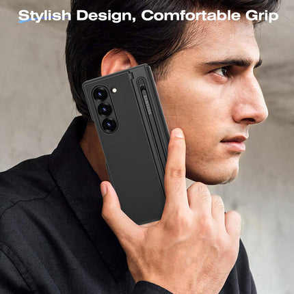 Kapa Textured Grip S Pen Holder Hinge Protection Back Cover for Samsung Galaxy Z Fold6 / Fold 6 | with Inbuilt Glass , Kickstand & S Pen Slot Case (Black)