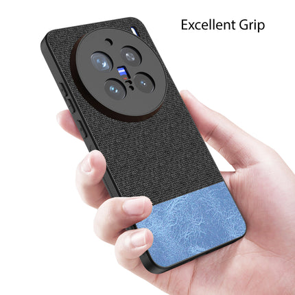 Kapa Soft Fabric & Leather Hybrid Protective Back Cover for Vivo X200 Pro (5G) | Shockproof Slim Hard Anti Slip Back Case (Black,Blue) - Mobizang