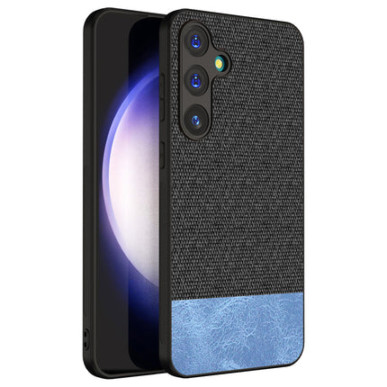 Kapa Soft Fabric & Leather Hybrid Protective Back Cover for Samsung Galaxy A55 (5G) | Shockproof Slim Hard Anti Slip Back Case (Black,Blue) - Mobizang