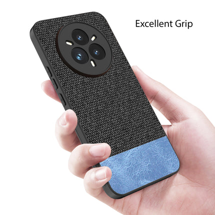 Kapa Soft Fabric & Leather Hybrid Protective Back Cover for Realme 14 Pro+ (Plus) 5G | Shockproof Slim Hard Anti Slip Back Case (Black,Blue) - Mobizang