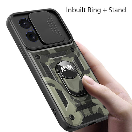 Kapa Tank Back Cover for Apple iPhone 17 | Inbuilt Ring + Slider Shockproof Lens Protection Bumper Back Case (Black)