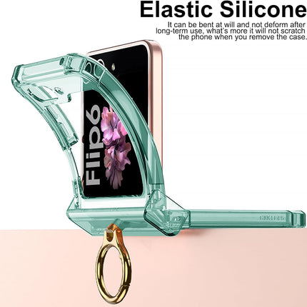 Kapa Clear Airbag Ring Back Case for Samsung Galaxy Flip6 / Z Flip 6 | Transparent Shockproof Slim Hard Protective Cover (Green)