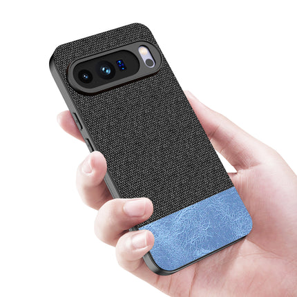 Kapa Soft Fabric & Leather Hybrid Protective Back Cover for Google Pixel 10 Pro XL | Shockproof Slim Hard Anti Slip Back Case (Black,Blue)
