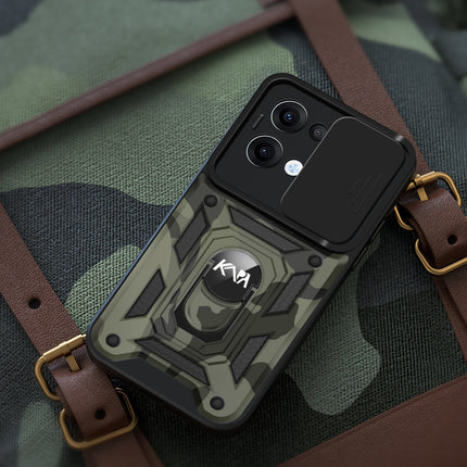 Kapa Tank Back Cover for Oppo Reno 13 5G | Inbuilt Ring + Slider Shockproof Lens Protection Bumper Back Case (Black) - Mobizang