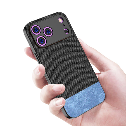 Kapa Soft Fabric & Leather Hybrid Protective Back Cover for Apple iPhone 17 Pro | Shockproof Slim Hard Anti Slip Back Case (Black,Blue)