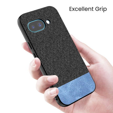 Kapa Soft Fabric & Leather Hybrid Protective Back Cover for Google Pixel 9A | Shockproof Slim Hard Anti Slip Back Case (Black,Blue)