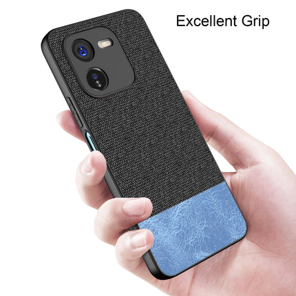 Kapa Soft Fabric & Leather Hybrid Protective Back Cover for IQOO Z9X | Shockproof Slim Hard Anti Slip Back Case (Black,Blue)