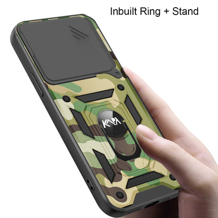 Kapa Tank Back Cover for Redmi Note 14 (5G) | Inbuilt Ring + Slider Shockproof Lens Protection Bumper Back Case (Green) - Mobizang
