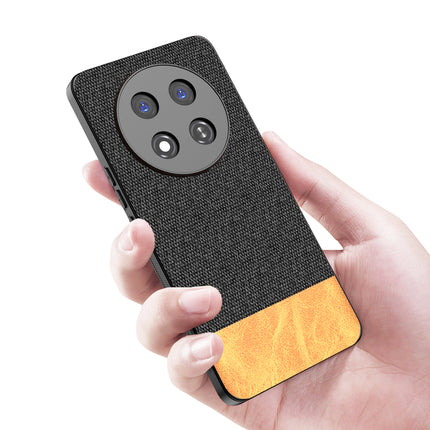 Kapa Soft Fabric & Leather Hybrid Protective Back Cover for Honor X9C 5G | Shockproof Slim Hard Anti Slip Back Case (Black,Brown)