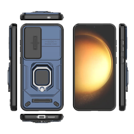 Kapa Armor Slider Back Cover for Samsung Galaxy S25 | Inbuilt Ring + Camera Slider Shockproof Lens Protection Bumper Back Case (Blue)