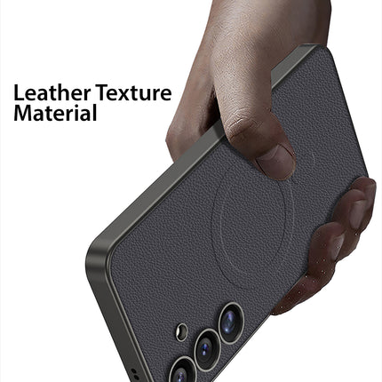Kapa Ultra Thin Leather & Magsafe Back Case for Samsung Galaxy S25 | with Wireless Charging Support Ring Full Body Protection Back Cover (Black)