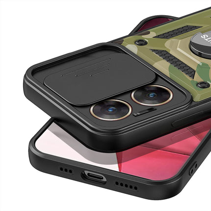 Kapa Tank Back Cover for Vivo V29E (5G) | Inbuilt Ring + Slider Shockproof Lens Protection Bumper Back Case (Green)