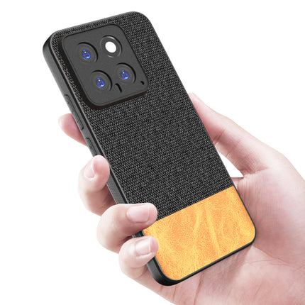 Kapa Soft Fabric & Leather Hybrid Protective Back Cover for Xiaomi 14 (5G) | Shockproof Slim Hard Anti Slip Back Case (Black,Brown)